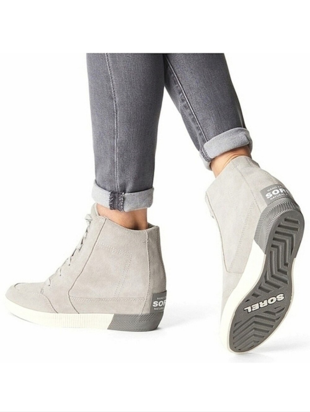 SOREL Out N About II Hidden Wedge Sneaker Boots US 10 Gray Suede Lace-Up Bootie
